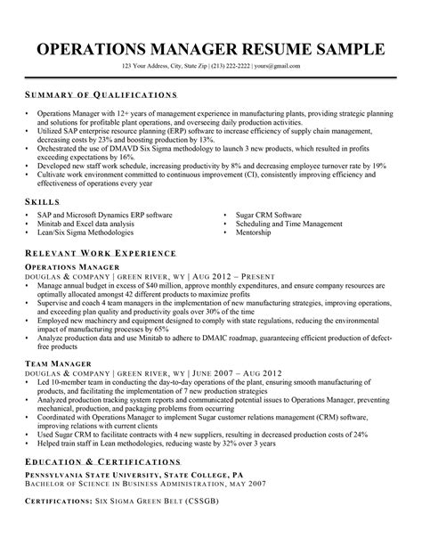 operations manager resume examples|Operations Manager Resume Examples.